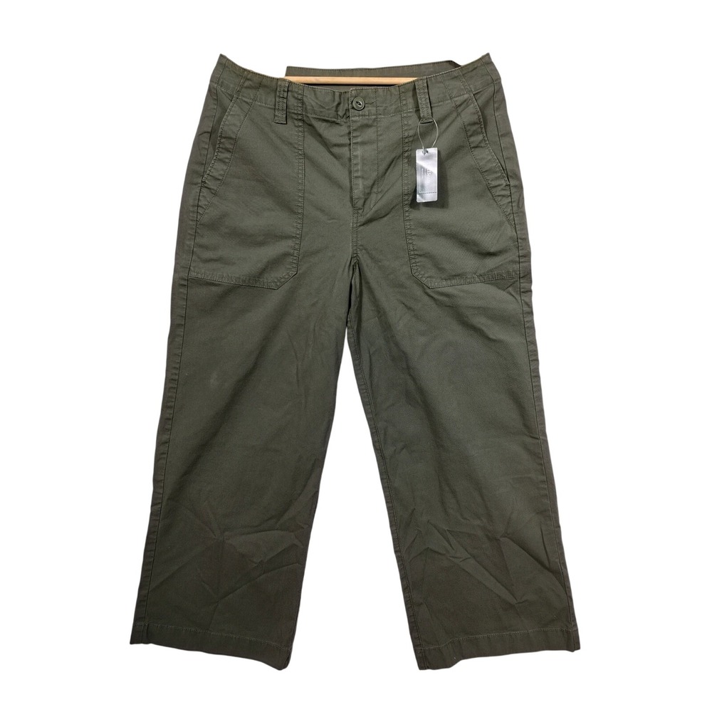 LL Bean 207 Vintage Canvas Pants 12 Petite Olive Green High Rise Utility Boho